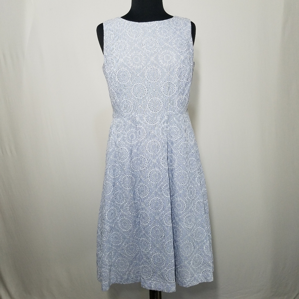 Lands End Dress Eyelet Pleated Midi Pocket Summer